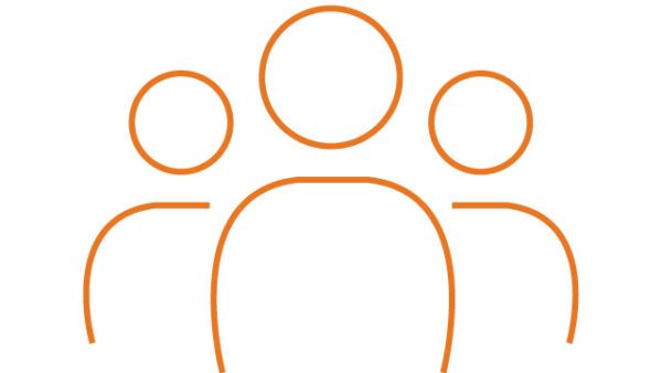 Pictogram van drie poppetjes outline oranje